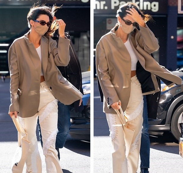 kendall jenner dien blazer sanh dieu roi khoi khach san cung ban trai hinh anh 5