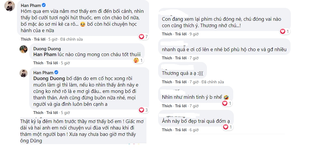 Dưới bài bình luận, đồng nghiệp tiết lộ được gặp lại cố NSND Hoàng Dũng, khán giả cũng bày tỏ sự xúc động, mãi nhớ về hình ảnh của ông.