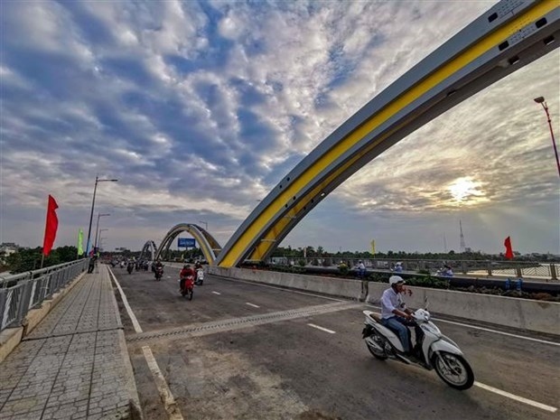 Vehicles move on Quang Trung Bridge in Can Tho city