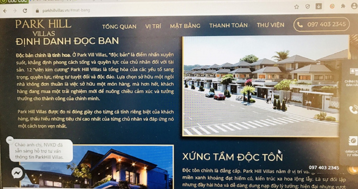 Nội dung quảng cáo thổi phồng sự thật về dự án Khu nghỉ dưỡng Park Hill Villas.