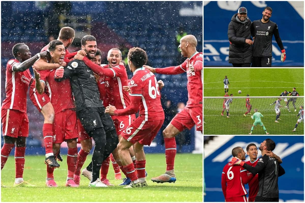 Alisson ghi bàn vào lưới West Brom. (Ảnh: This Is Anfield)