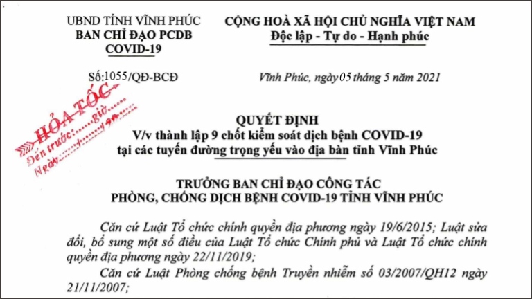 vinh phuc lap 9 chot kiem soat covid-19 tai cac tuyen duong trong yeu vao tinh hinh anh 1