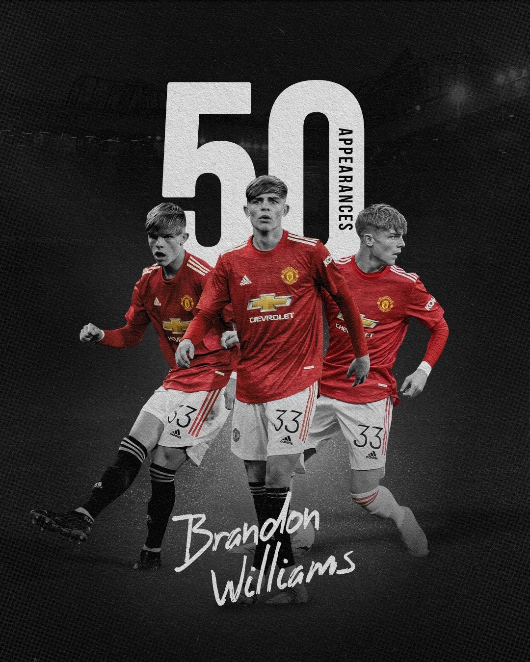 Brandon Williams cán mốc 50 lần ra sân cho MU. (Ảnh: MUFC)