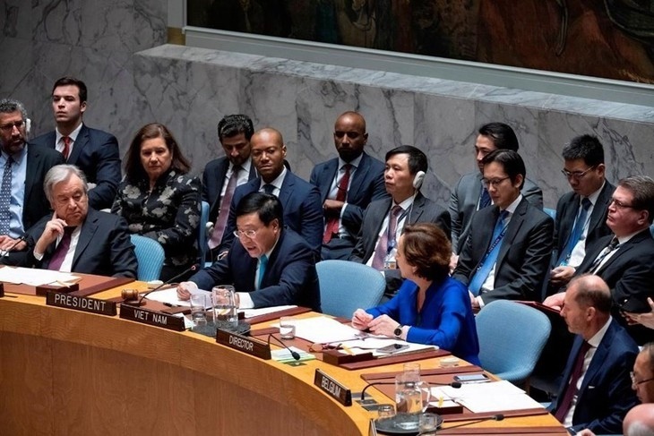 Deputy Prime Minister Pham Binh Minh chairs the open discussion session of the United Nations Security Council. (Photo: Ministry of Foreign Affairs)