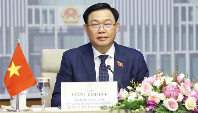 Vietnam National Assembly Chairman Vuong Dinh Hue speaks during his phone talks with Brunei Legislative Council Speaker Pehin Dato Abdul Rahman Taib on June 9. (Photo: VNA)
