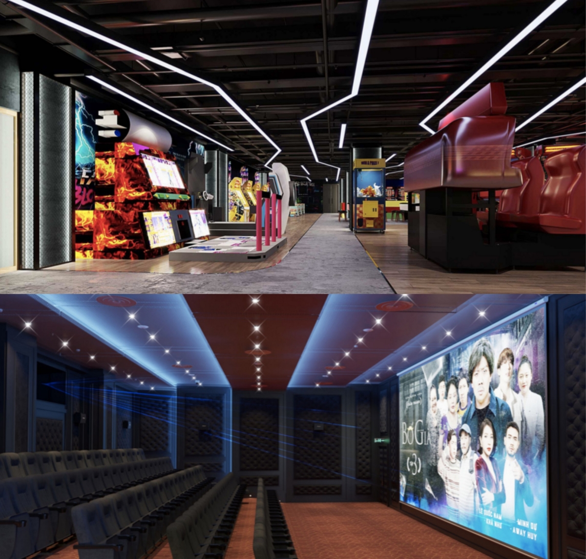 Phối cảnh khu chiếu phim và Gamezone.