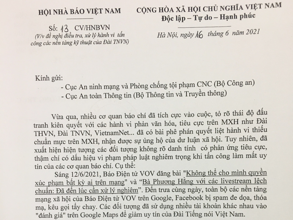 Công văn của Hội Nhà báo Việt Nam