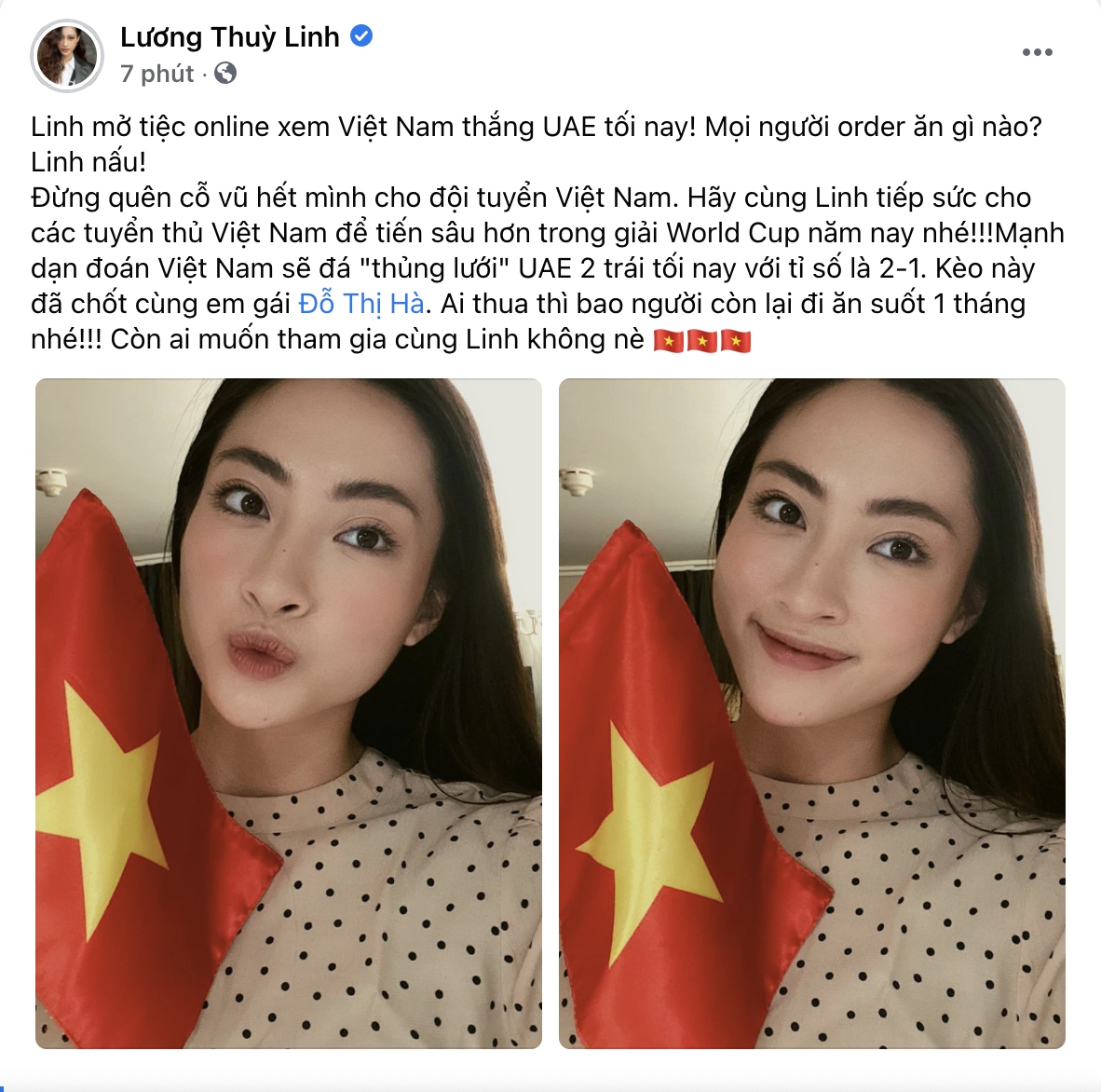 tieu vy, luong thuy linh, Do ha nhiet tinh ung ho doi tuyen viet nam hinh anh 1