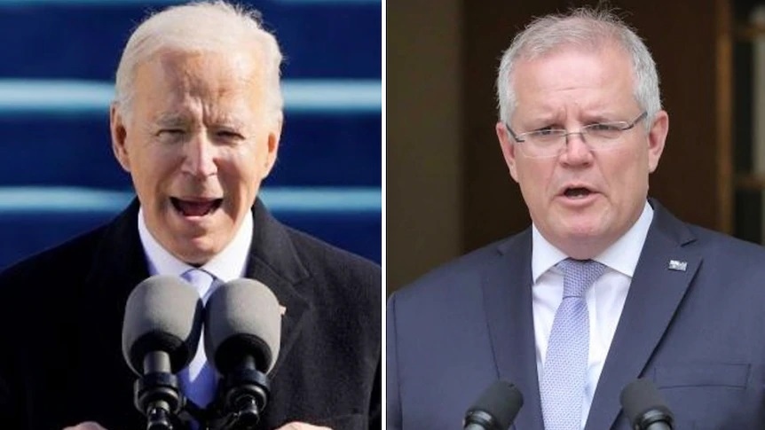 Thủ tướng Australia Scott Morrison (phải) có thể sẽ hội đàm riêng với Tổng thống Mỹ Joe Biden tại Anh vào tuần tới. Ảnh: Luke Stephenson