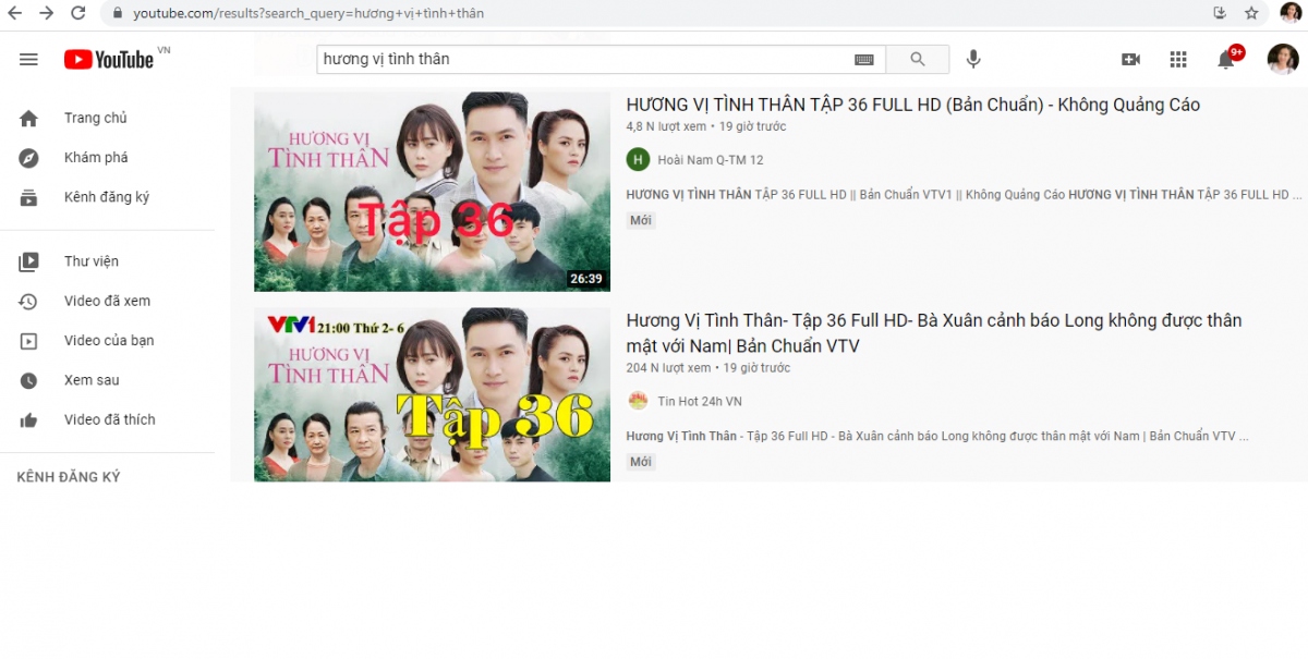 Chỉ cần lên youtube gõ từ khóa "Hương vị tình thân" sẽ ra hàng trăm đường link vi phạm bản quyền phim.