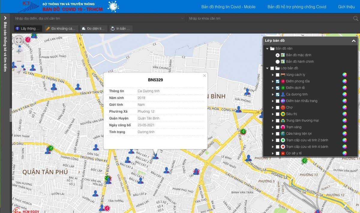 Bản đồ thông tin dịch tễ Covid-19 (CovidMaps) tại TPHCM vừa ra mắt ngày 7/6