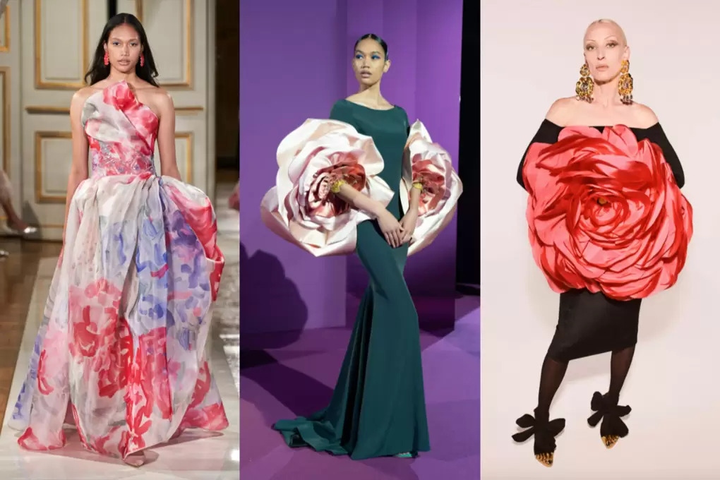 Những thiết kế nữ tính, rực rỡ sắc hoa nổi bật trong các bộ sưu tập của Schiaparelli, Armani. 
