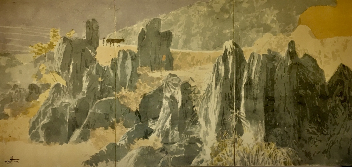 Một tác phẩm trên giấy dó của họa sĩ Vũ Thái Bình. Ảnh: NVCC