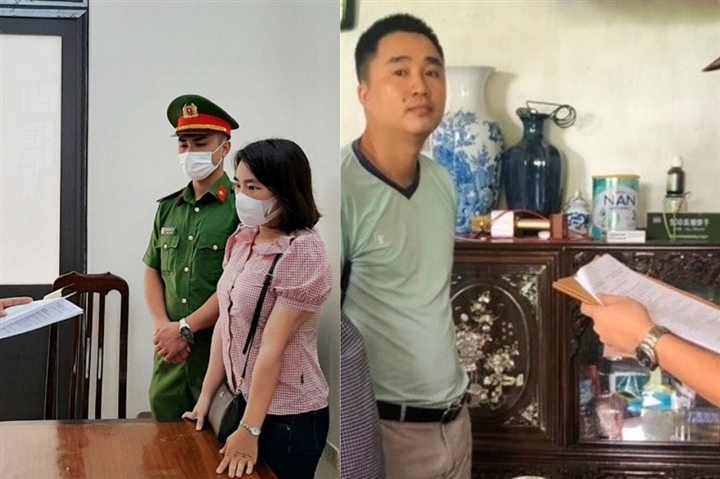 Tống đạt quyết định khởi tố bị can đối với Đỗ Thị Thương và Nguyễn Văn Trung (ảnh CAHT)