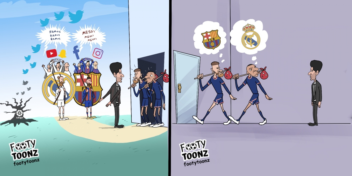 Chủ tịch PSG mang đến món quà cho Mbappe và Neymar. (Ảnh: Footy Toonz)./. 