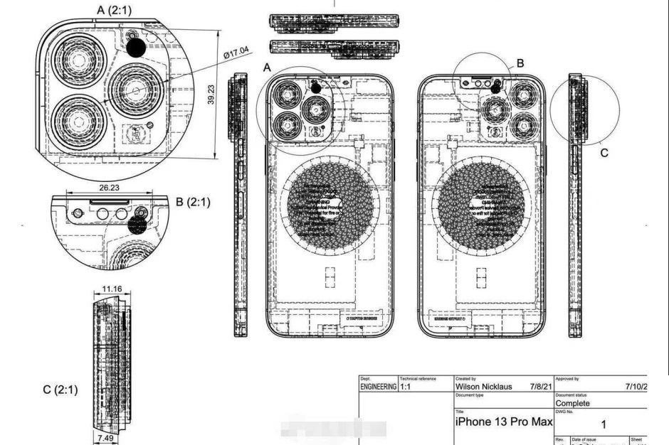 Rò rỉ bản vẽ CAD của iPhone 13 với cụm camera to và máy dầy hơn