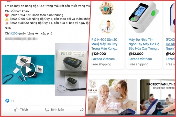 Máy đo nồng độ oxy bán nhiều trên mạng xã hội Facebook.