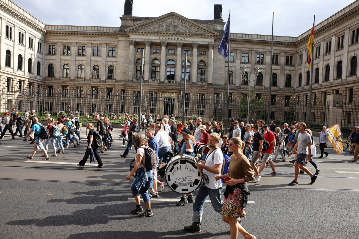 Biểu tình tại Berlin, Đức ngày 1/8. Nguồn: Reuters