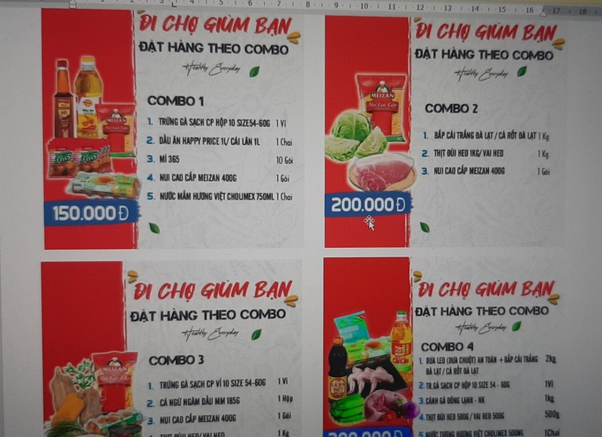 Bảng giá combo của siêu thị Mega Market.