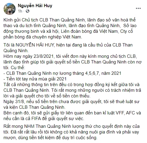 v-league 2021 sap huy cau thu viet tam thu doi no, doa kien clb than quang ninh hinh anh 1