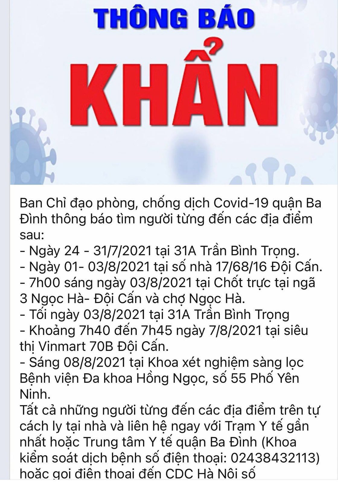 ha noi tim nguoi den cac dia diem lien quan den ca mac covid-19 hinh anh 1