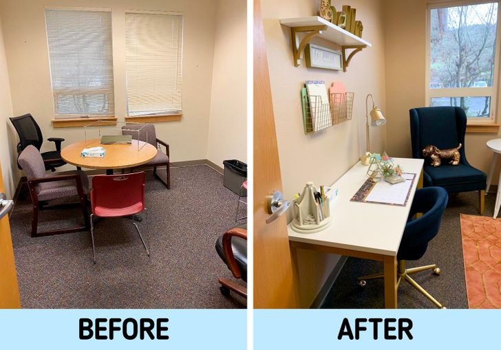 Văn phòng làm việc tại gia trước và sau quá trình thay đổi.