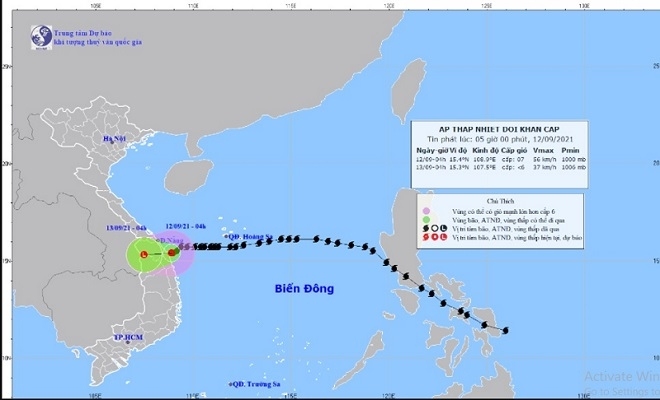 ​Áp thấp nhiệt đới giật cấp 9 trên vùng biển từ Đà Nẵng đến Quảng Ngãi