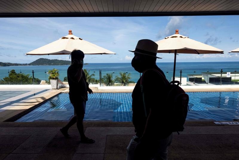 Du khách tại một khách sạn ở Phuket hôm 14/8 theo chương trình "Phuket Sandbox" . Nguồn: AFP