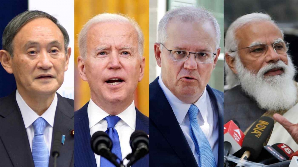 Từ trái sang phải: Thủ tướng Nhật Bản Yoshihide Suga, Tổng thống Mỹ Joe Biden, Thủ tướng Australia Scott Morrison và Thủ tướng Ấn Độ Narendra Modi. Ảnh: AP