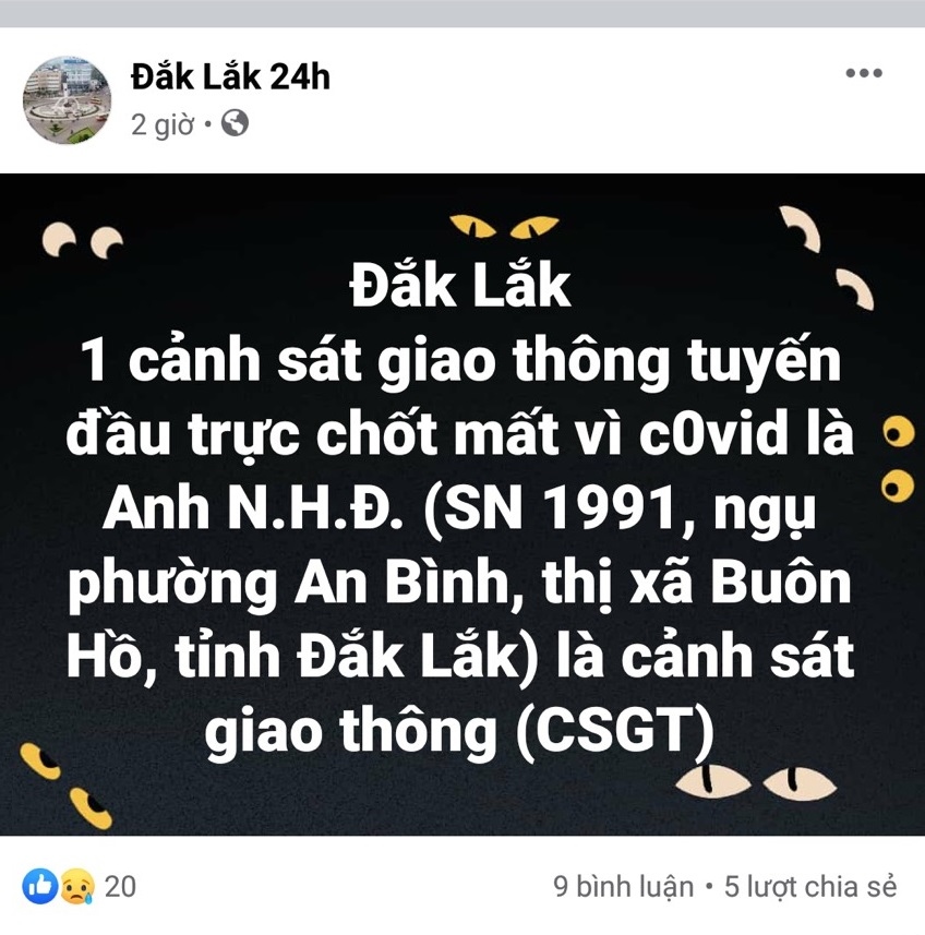 Dak lak truy tim nguoi dang tin sai su that mot csgt mac coivd-19 tu vong hinh anh 2