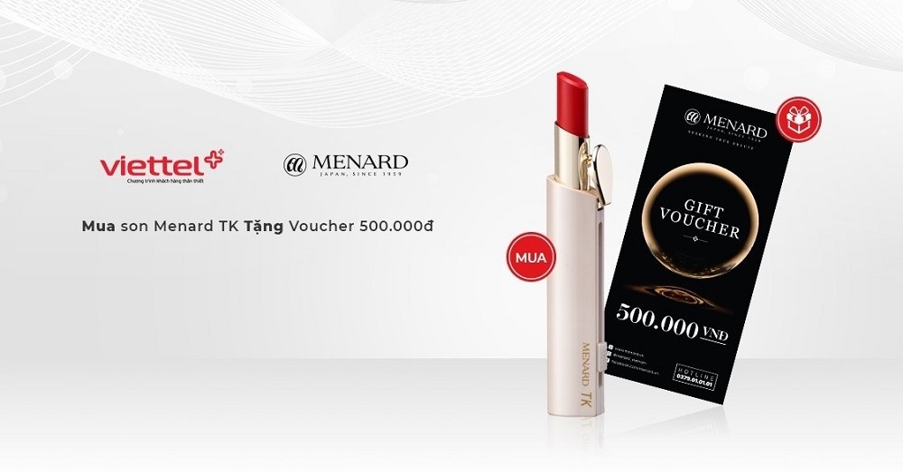 Son xinh môi đẹp với 10.000 điểm My Viettel đổi được Son cao cấp Menard và thêm Voucher 500K cho đơn hàng tiếp theo