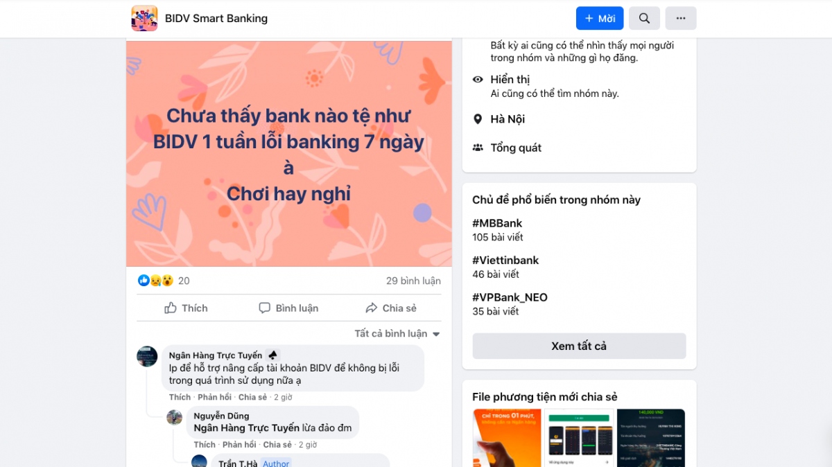 Khách hàng than phiền dịch vụ SmartBanking lỗi liên tục.