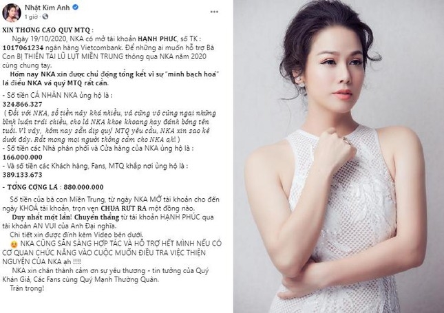 Chuyện showbiz: Nhật Kim Anh công bố sao kê tài khoản kêu gọi tiền từ thiện