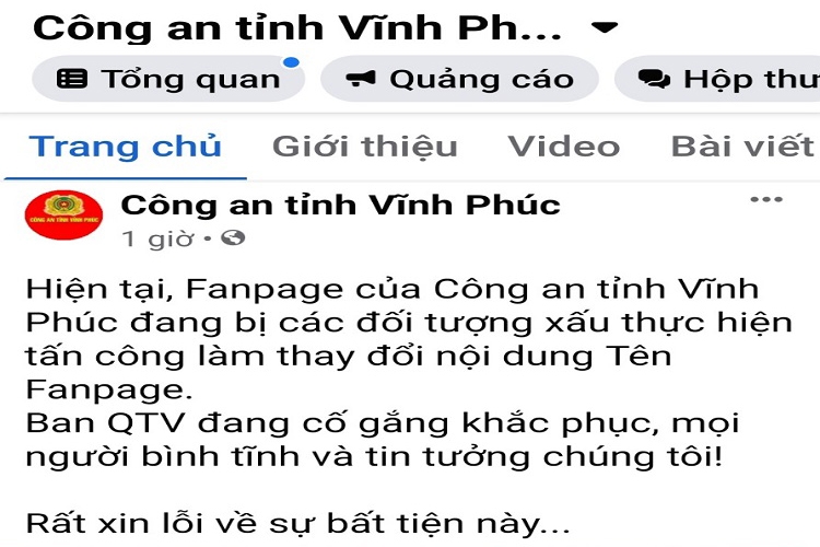 Xác định hacker tấn công Fanpage của Công an tỉnh Vĩnh Phúc