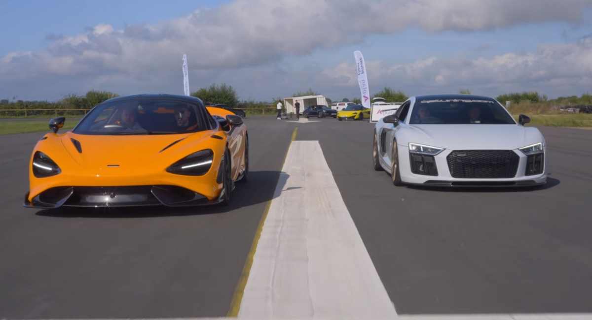 Video McLaren 765LT đua cùng Audi R8 1.100 mã lực ngay trên đường bay