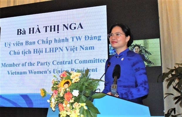 Ha Thi Nga, President of the Vietnam Women’s Union (VWU), addresses the event. (Photo: VNA)