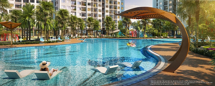 Hồ bơi ngoài trời phong cách resort Mỹ - đặc quyền của cư dân GS1 nói riêng và The Miami nói chung.