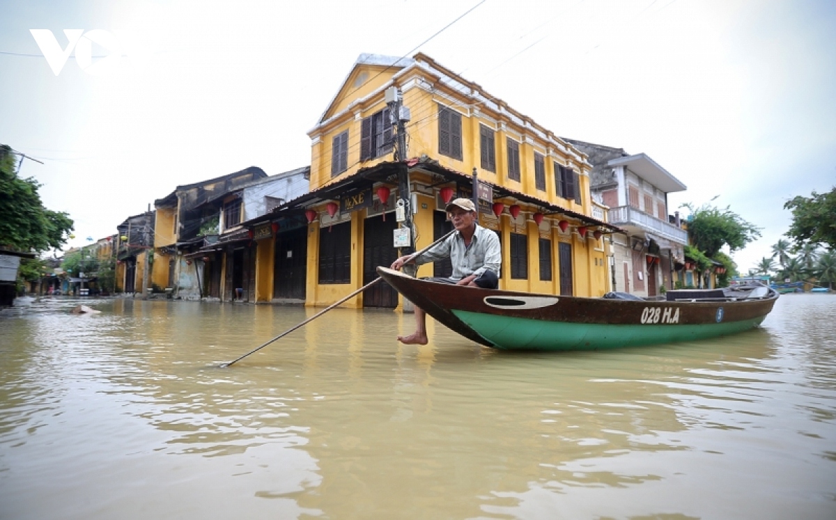 Locals in Hoi An city make use of boats as they travel to low-lying areas.