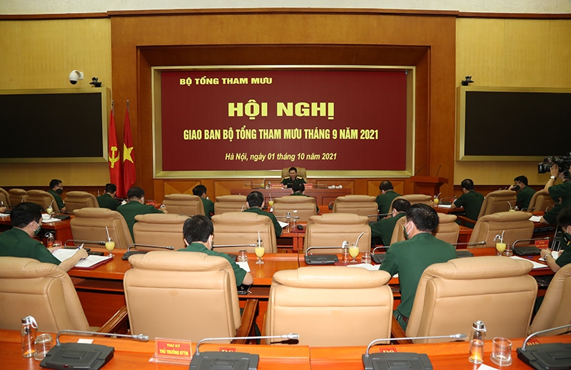 Hội nghị giao ban Bộ Tổng Tham mưu tháng 9 năm 2021 (Ảnh: Bộ Quốc phòng)