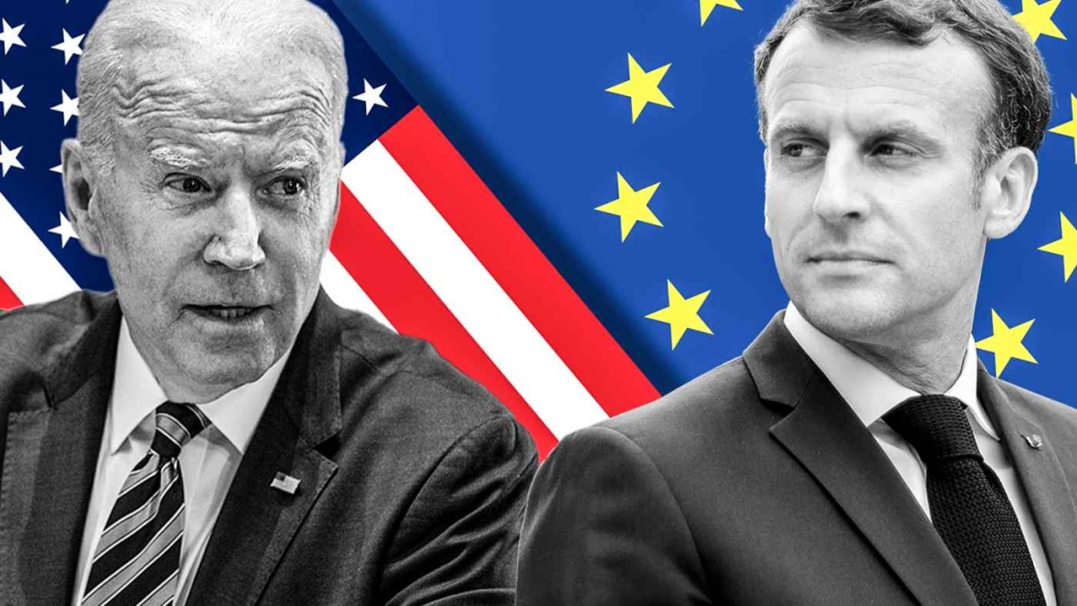 Tổng thống Mỹ Joe Biden và Tổng thống Pháp Emmanuel Macron. Ảnh: Nikkei
