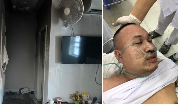Hiện trường vụ cháy cháy tại số 83 Đồng Quốc Bình, quận Ngô Quyền, Hải Phòng và người đàn ông có biểu hiện tâm lý không ổn định. (Ảnh: Công an Hải Phòng).