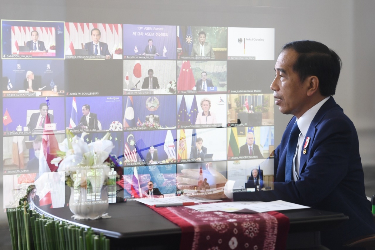 Tổng thống Indonesia, Joko Widodo phát biểu tại Hội nghị ASEM lần thứ 13 (Nguồn: Bộ Thông tin Truyền thông Indonesia).