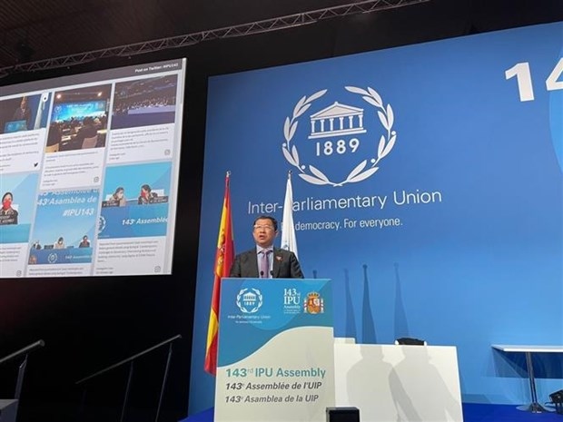 Chairman of the National Assembly (NA)’s Committee for External Relations Vu Hai Ha speaks at the plenary session of the IPU-143. (Photo: VNA)