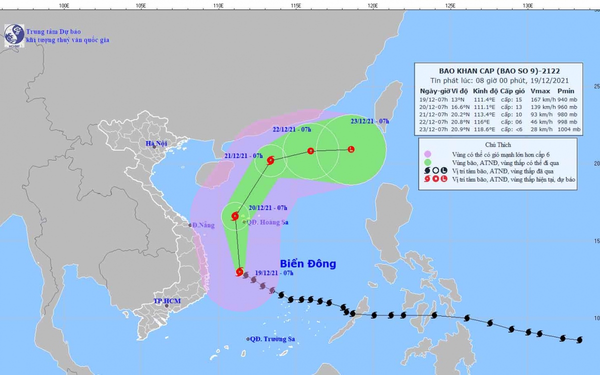 Đường đi và vị trí của bão số 9