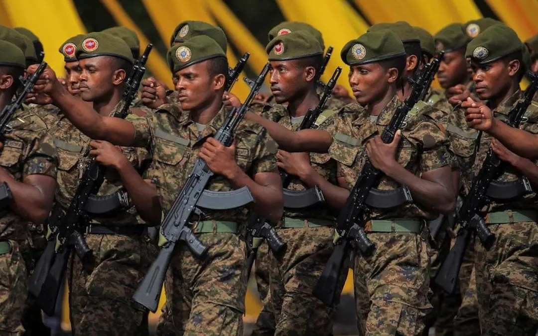 Binh sĩ chính phủ Ethiopia được trang bị súng AK. Ảnh: Facebook.