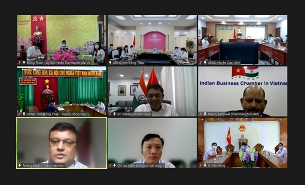 Delegates at a virtual meeting between the Indian Consulate General in HCM City and Dong Thap province on December 15. (Photo courtesy of the Indian consulate general)