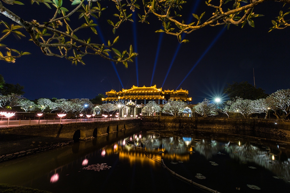 The Hue Imperial Citadel at night.