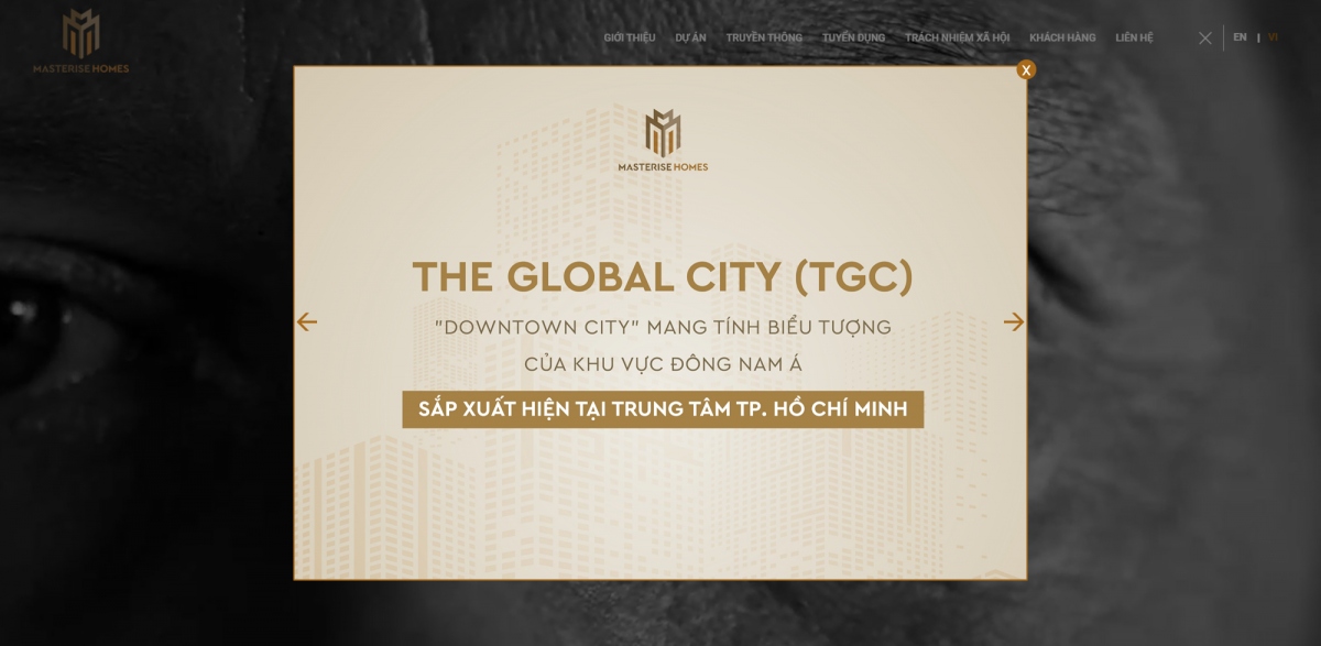 Website Masterise Homes công bố về The Global City. (Ảnh chụp website)