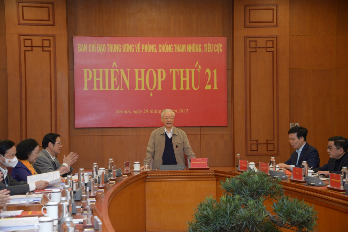 Tổng Bí thư đánh giá, năm 2021, công tác phòng chống tham nhũng, tiêu cực tiếp tục được đẩy mạnh, đạt nhiều kết quả rõ rệt, có mặt cao hơn năm trước