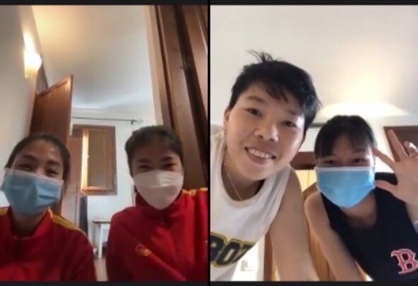 Các thành viên ĐT nữ Việt Nam ở lại Tây Ban Nha vẫn duy trì tập luyện giữ sức khoẻ và chờ đủ điều kiện sang Ấn Độ hội quân. (Ảnh: VFF)